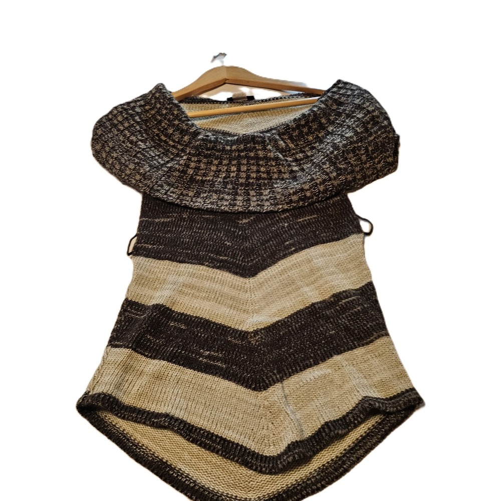 Rue 21 Women Brown Tan Striped Off Shoulder Sleeveless Sweater S Y2K 1-00339